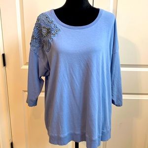Lane Bryant Light Blue 3/4 Sleeves with Crochet and beaded Shoulder Detail